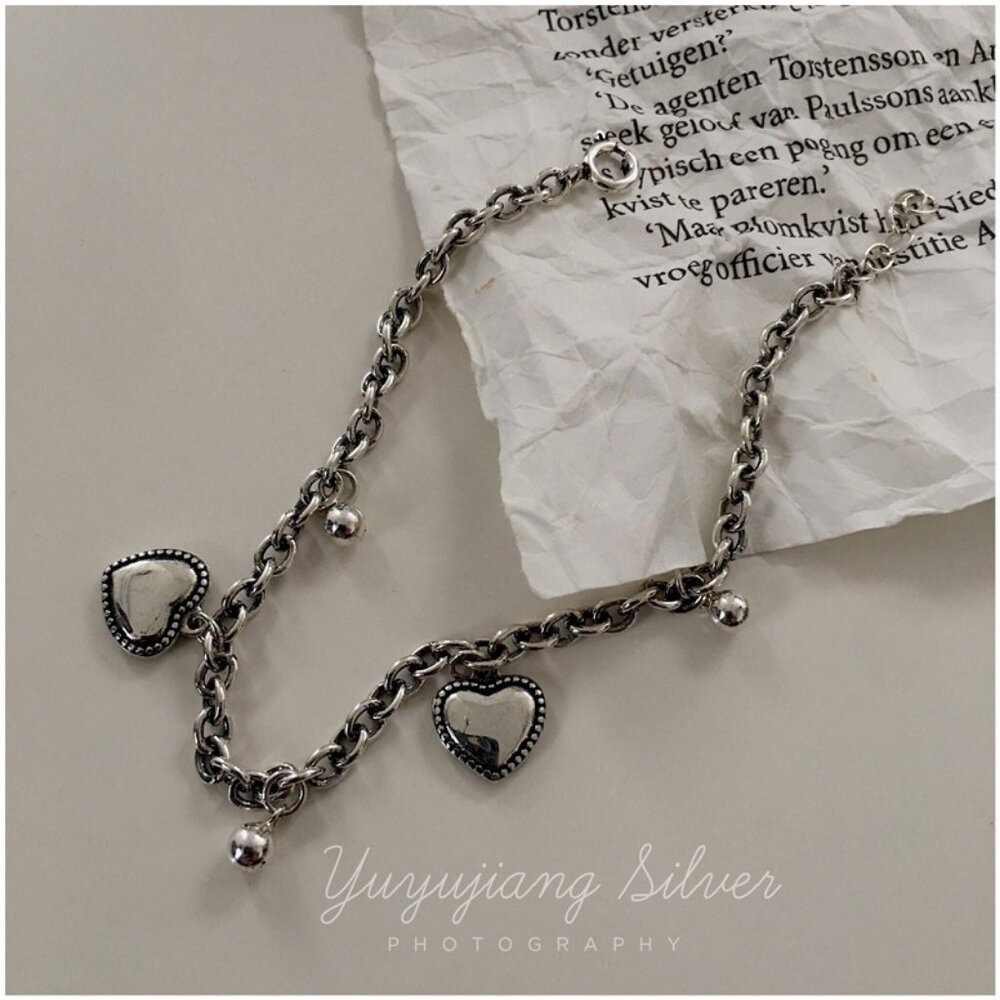 #NEW 925 Sterling Silver Vintage Heart Bead Bracelet - Picture 7 of 11